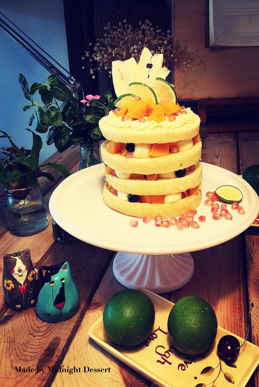 【零失败】不会裱花没关系的水果裸蛋糕 芒果裸蛋糕 完美戚风胚