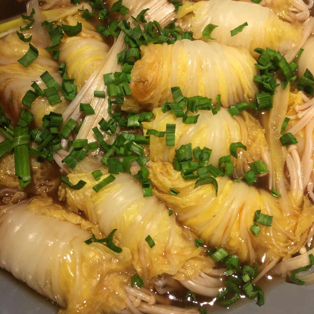 虾姐葫芦妈做的无油娃娃菜卷金针菇