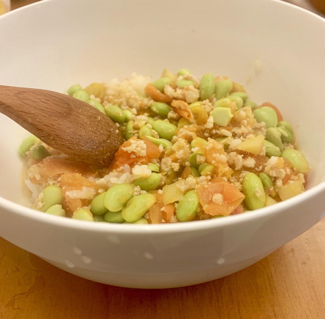 肉末番茄烧毛豆