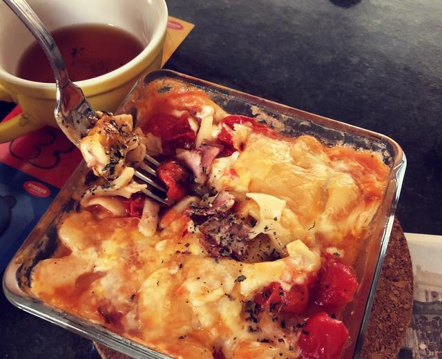 培根番茄大虾焗土豆球（gnocchi）的做法