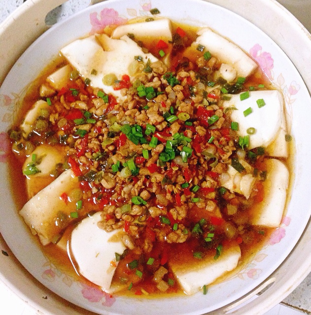 香辣肉末蒸豆腐