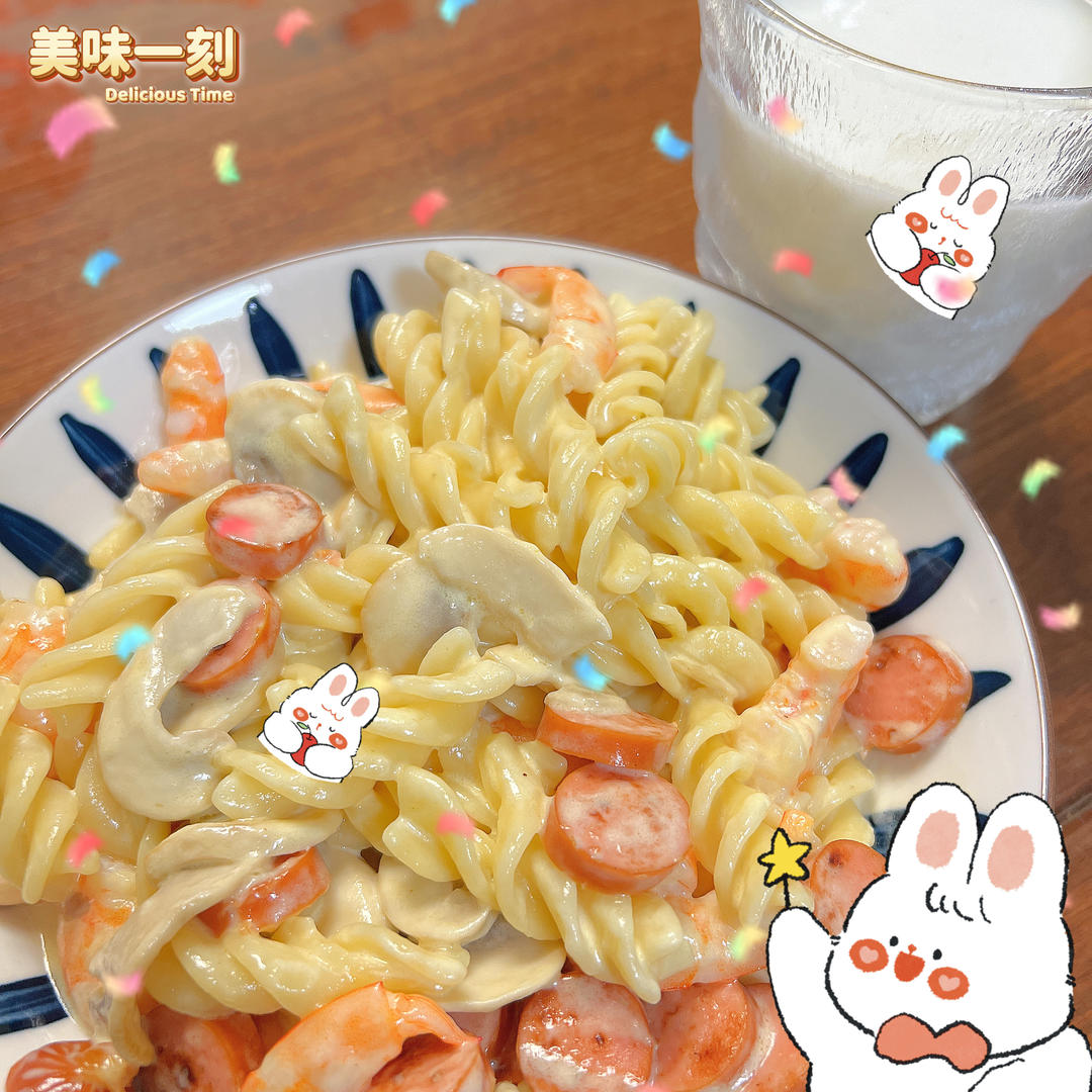 白汁蘑菇培根意粉