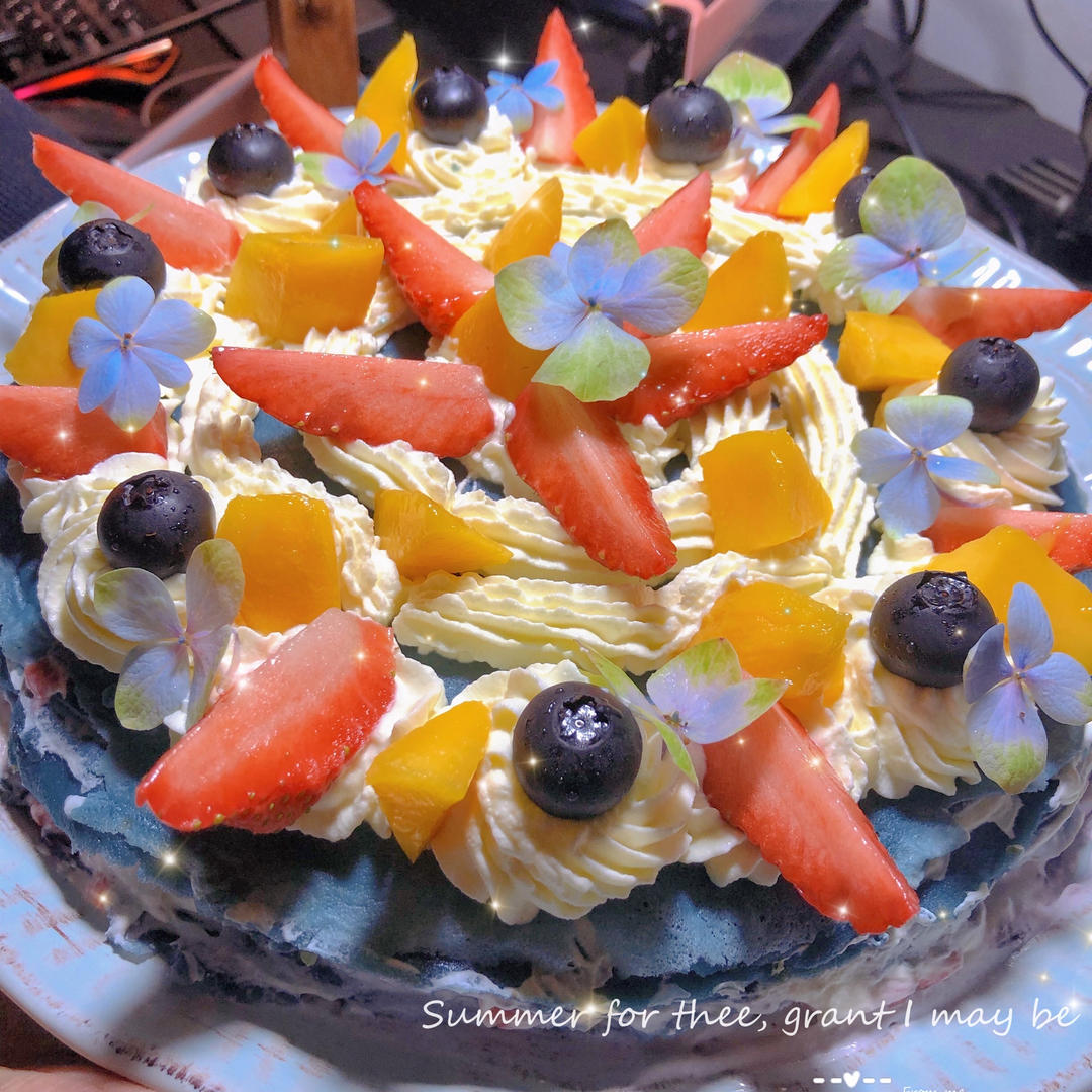 蝶豆花海盐芝士千层蛋糕（原创）