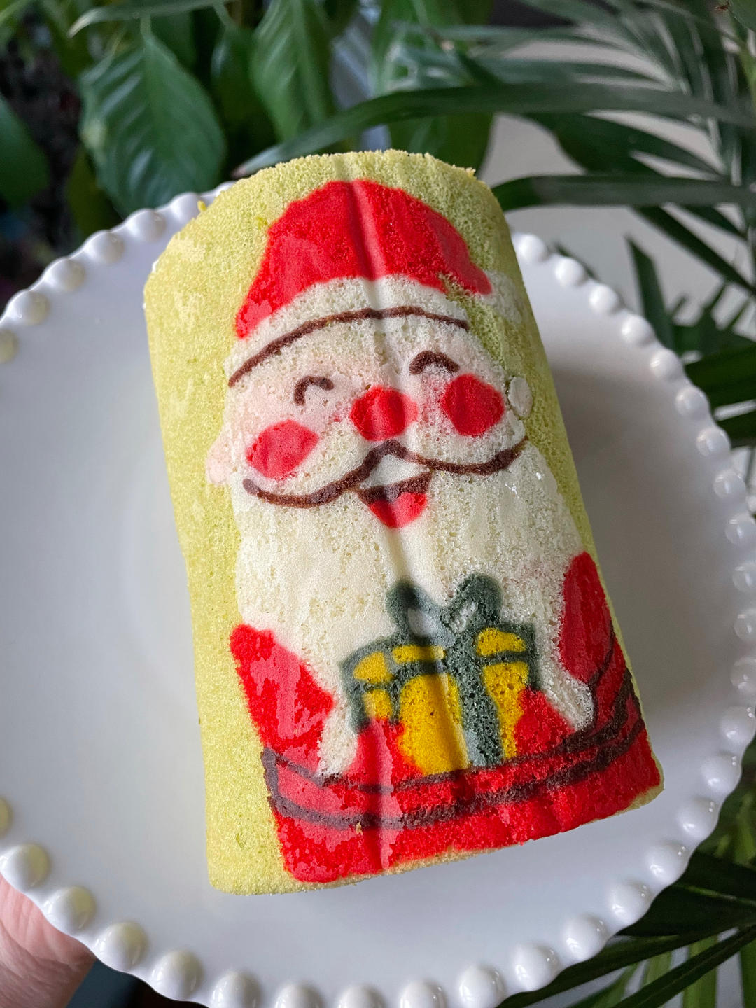 菠菜汁圣诞手绘山楂蛋糕卷