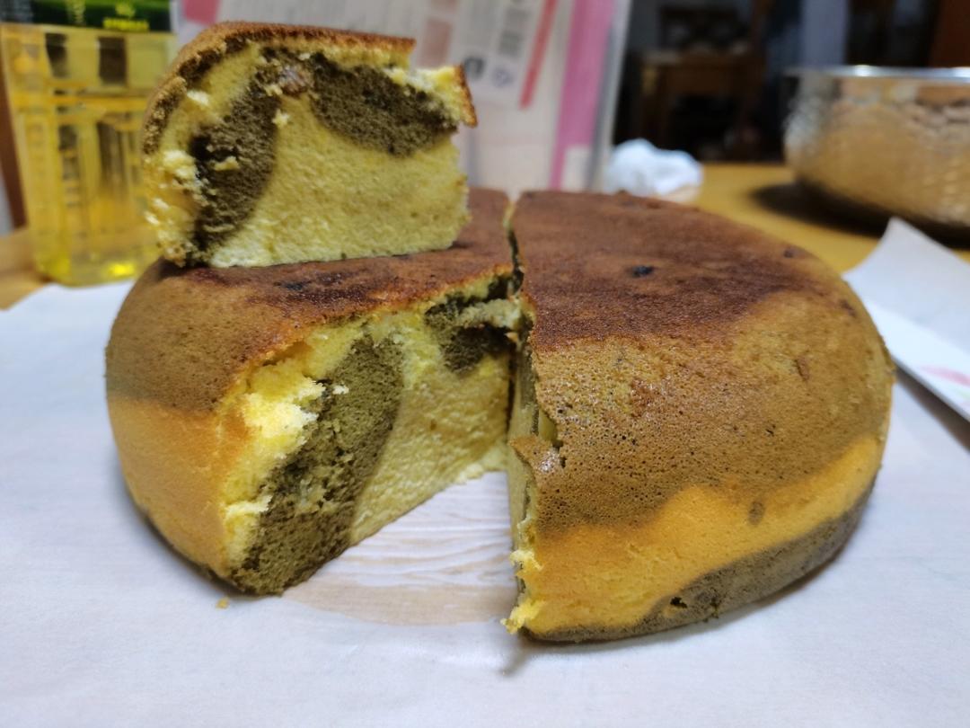 电饭锅版抹茶酸奶双色斑马纹戚风蛋糕