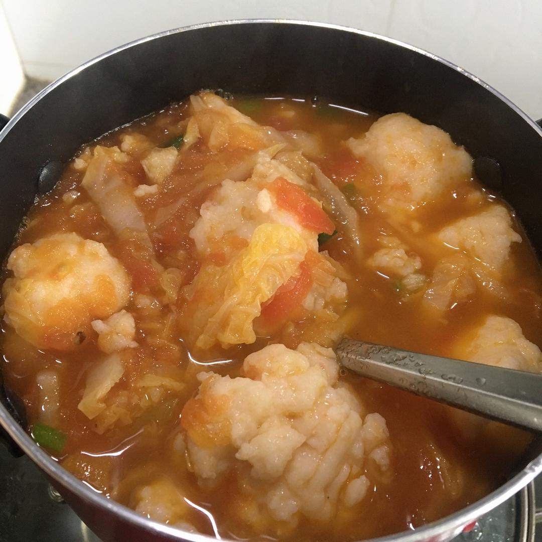 【番茄酸汤虾滑】