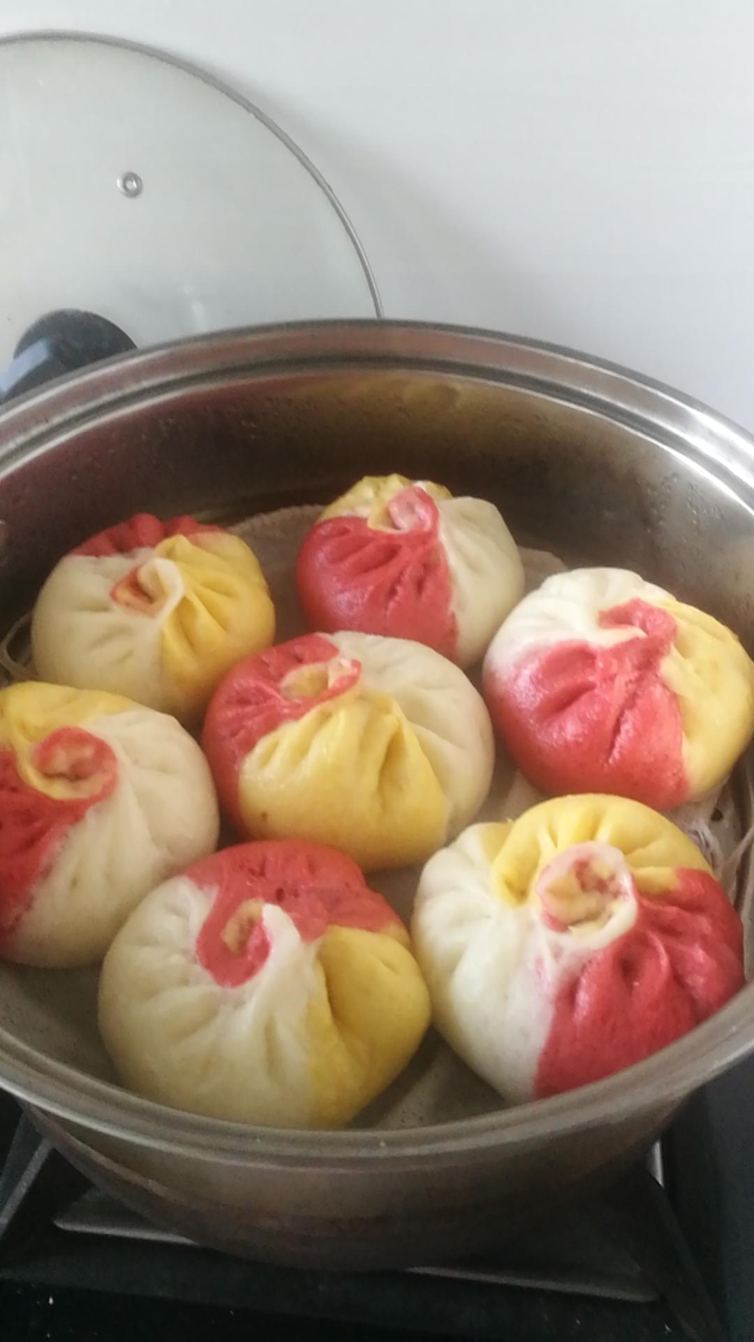 双色包子，把春天揉进面团里！