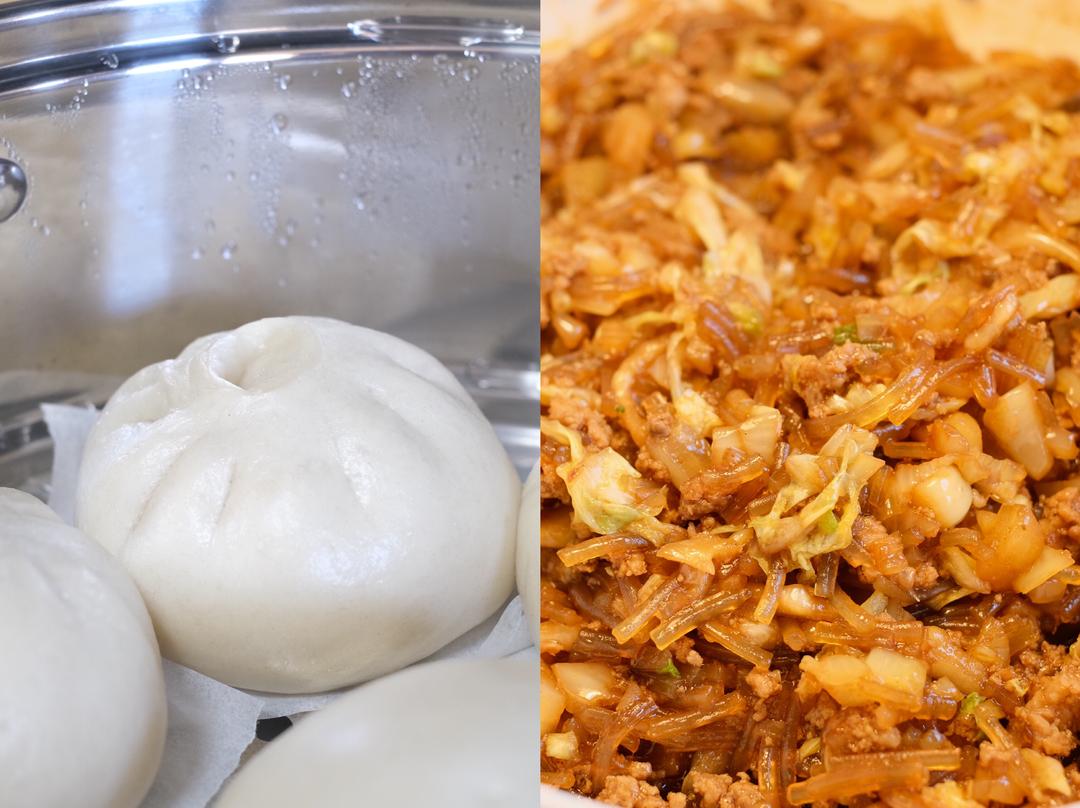 酸菜包菜粉丝肉沫包子的做法