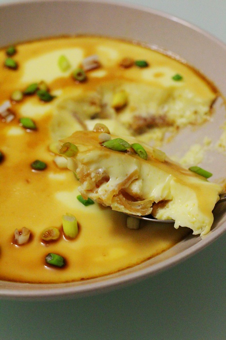 烫手山芋做的瑶柱蒸水蛋