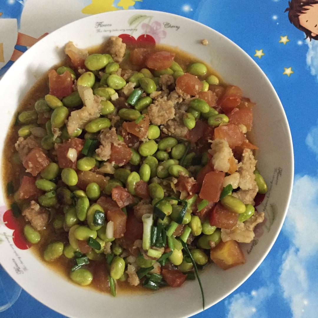 肉末番茄烧毛豆