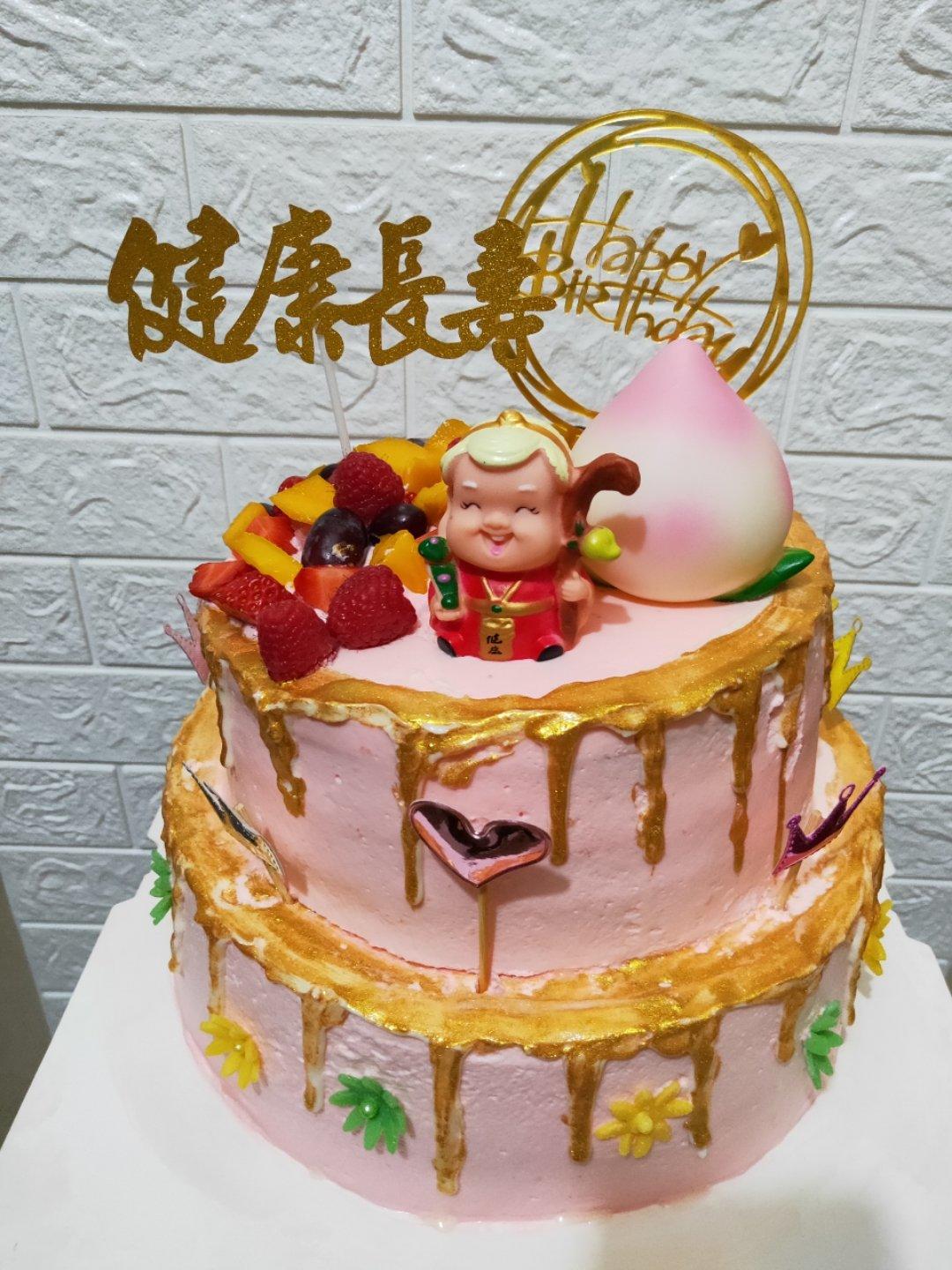 双层戚风水果蛋糕打桩