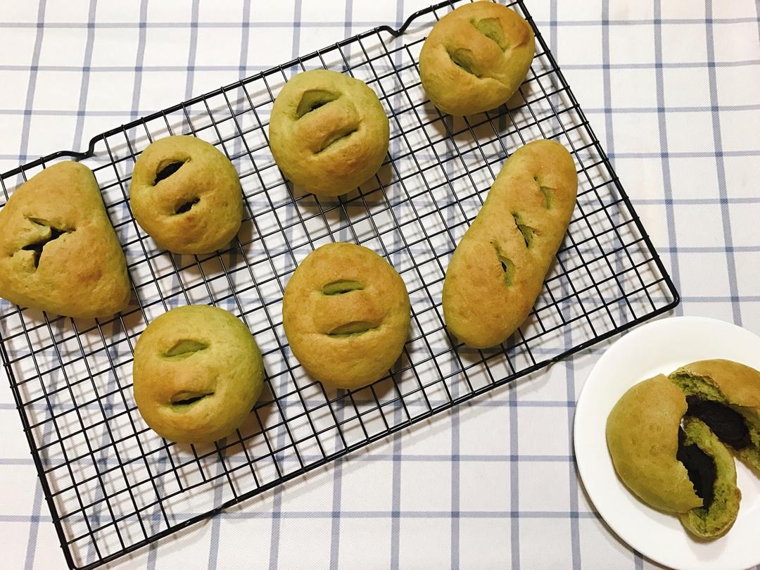 抹茶豆沙小面包（无油脂）