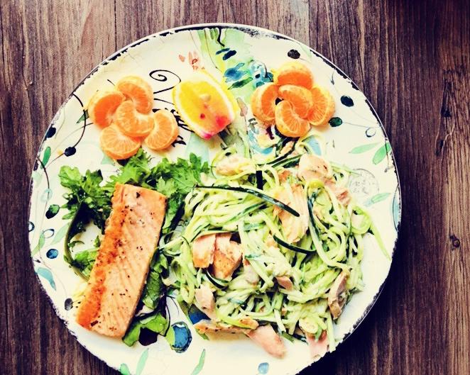 【低碳减脂】 三文鱼“奶油意面” 快手低卡好味道的做法