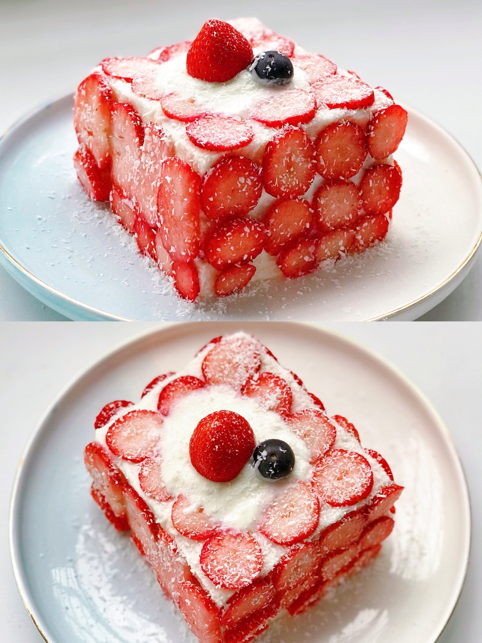 免烤箱❗高颜值🔥草莓酸奶伪蛋糕～低卡美味的做法