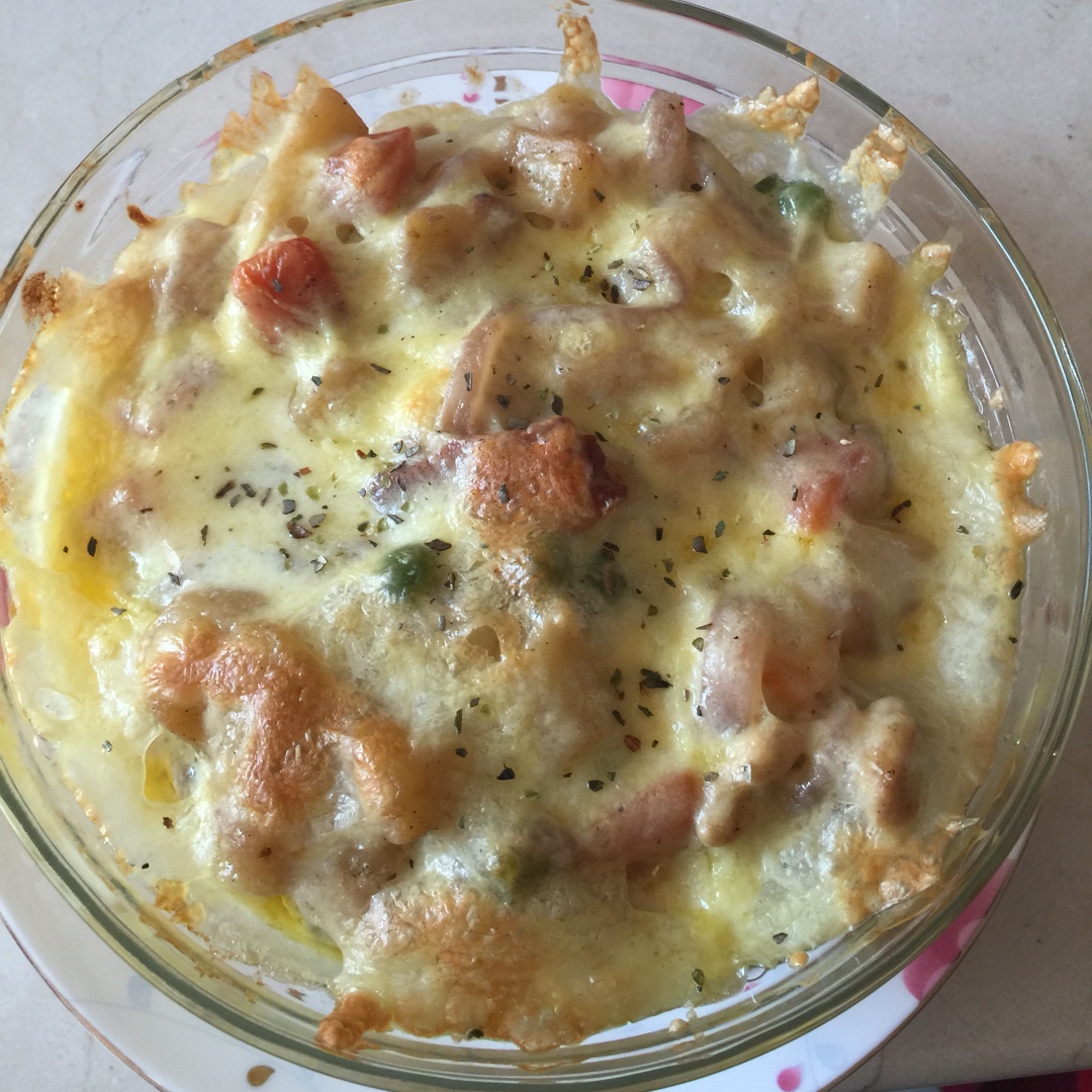 鲜虾培根芝士焗饭