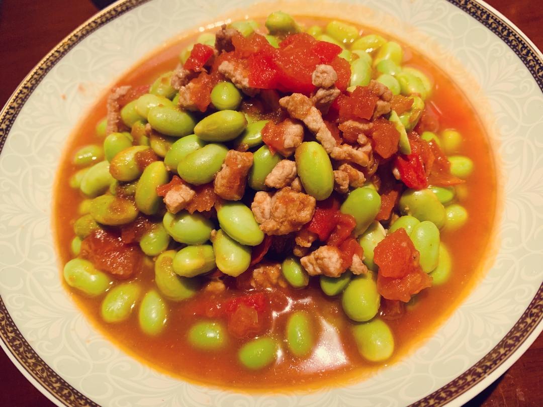 番茄肉末炒毛豆