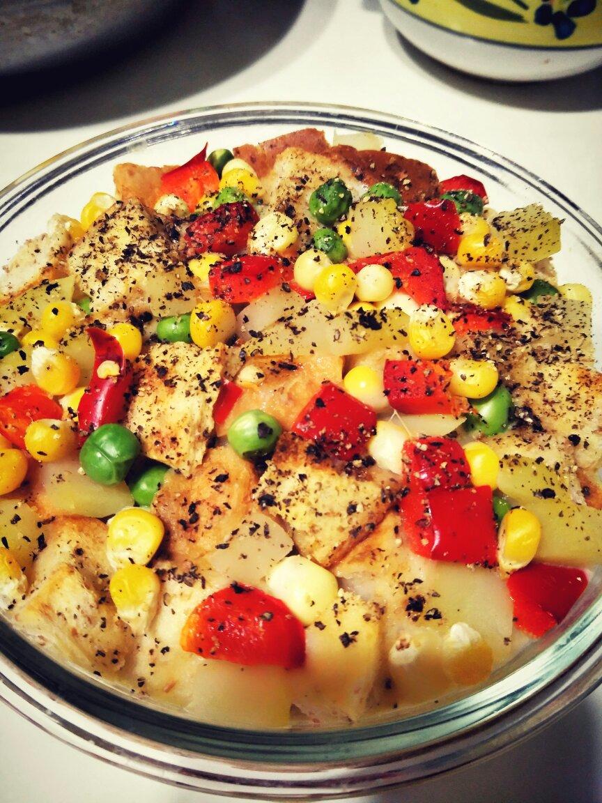 快手早餐——咸焗杂蔬面包布丁