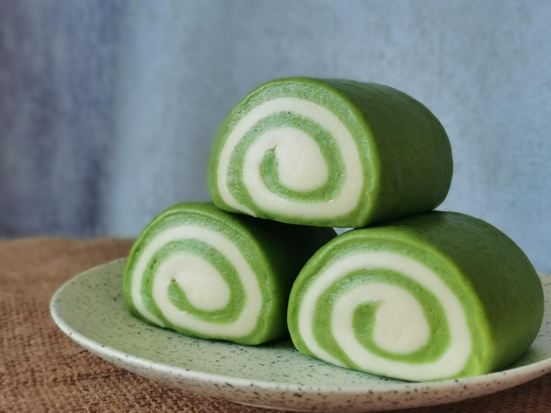 艾草双色馒头(一次发酵)