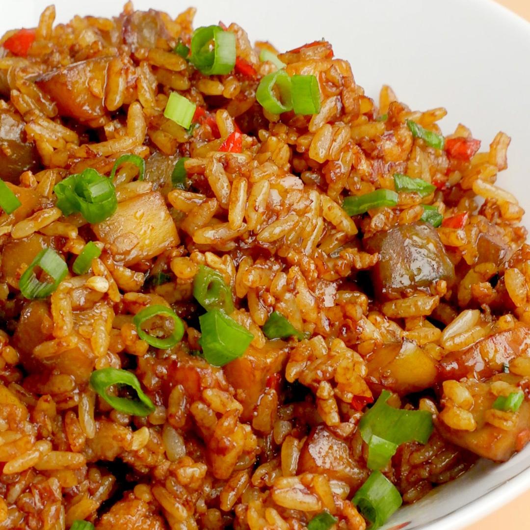 肉末茄子炒饭的做法