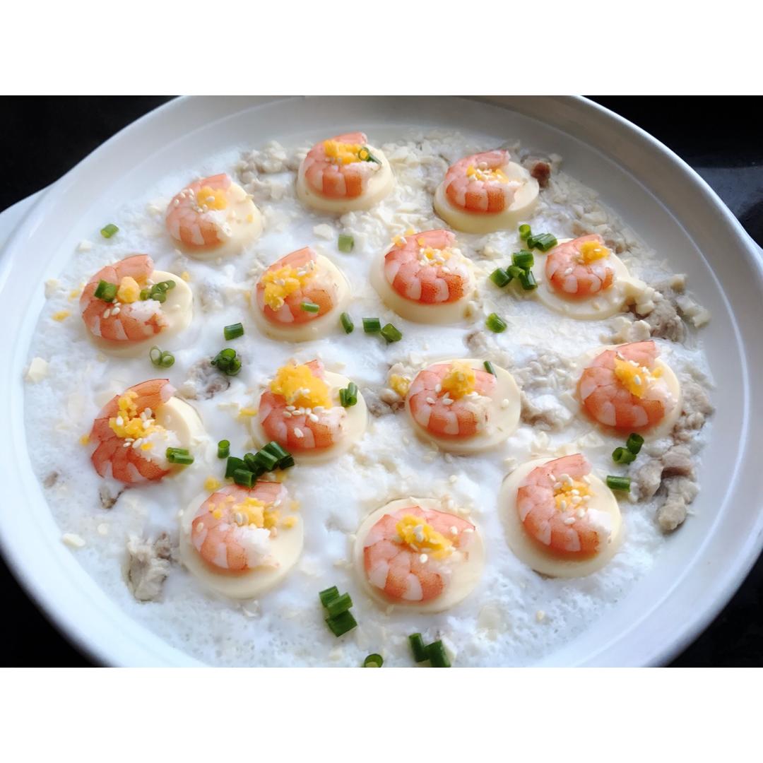 白玉藏珍（虾仁玉子豆腐蒸咸蛋白）