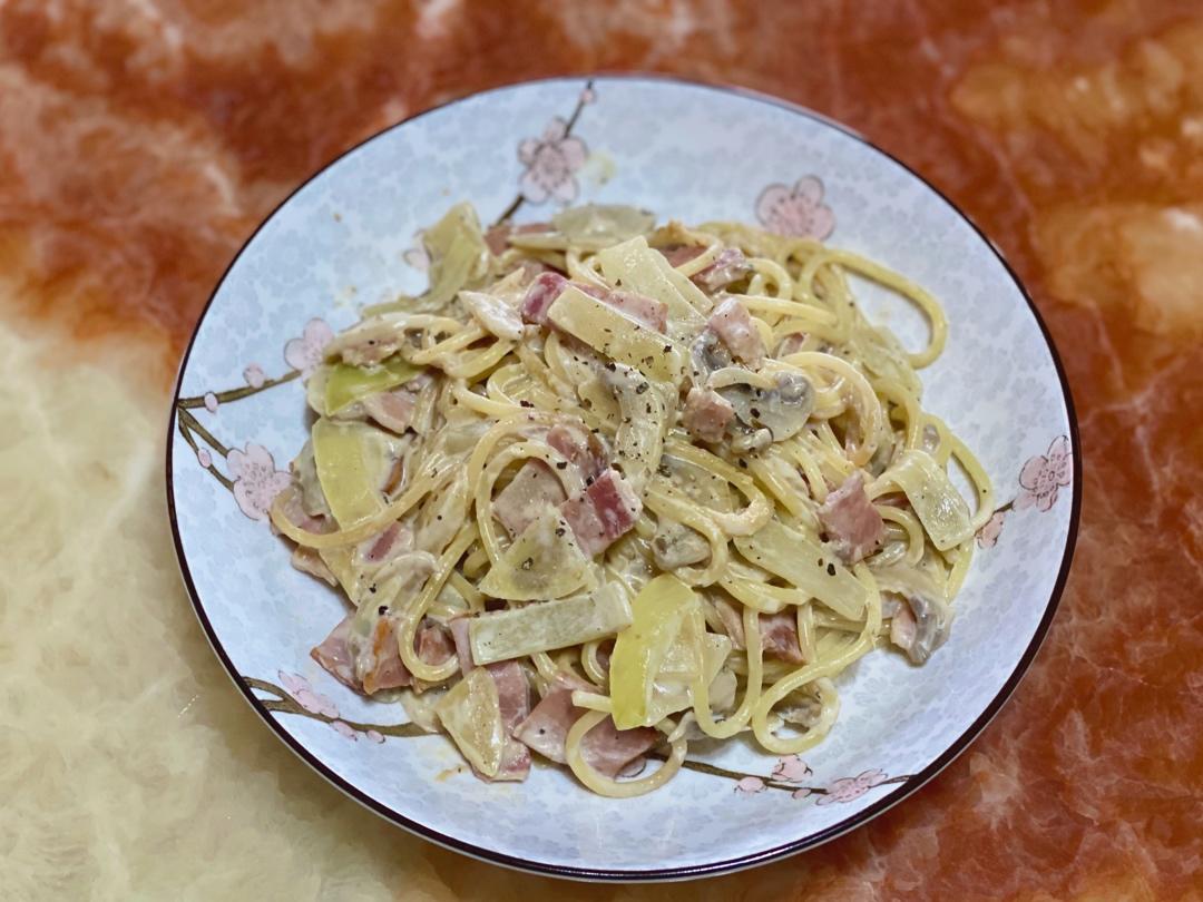 低卡伪白酱奶油培根蘑菇意大利面｜#Healthymeals# 减脂必撸02