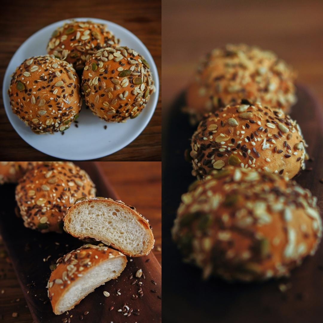 低卡粗粮咸脆包 海绵种冷藏发酵 静置揉出手套膜