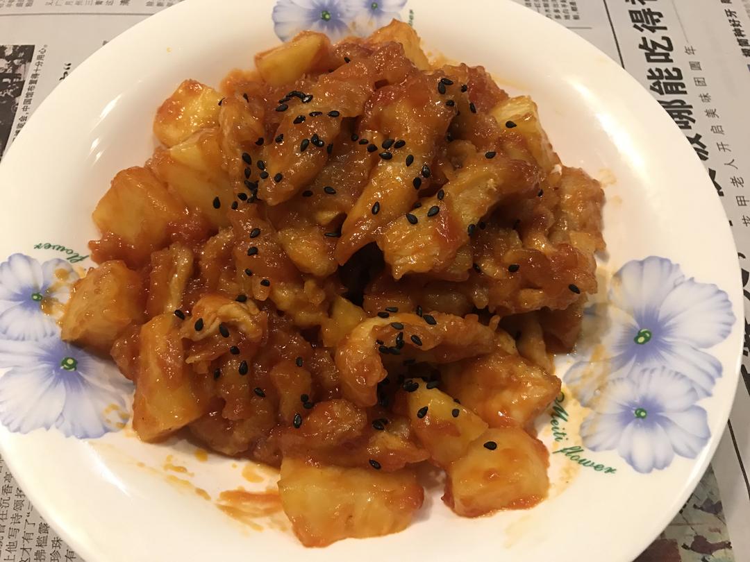 糖醋菠萝鸡胸肉的做法 步骤6