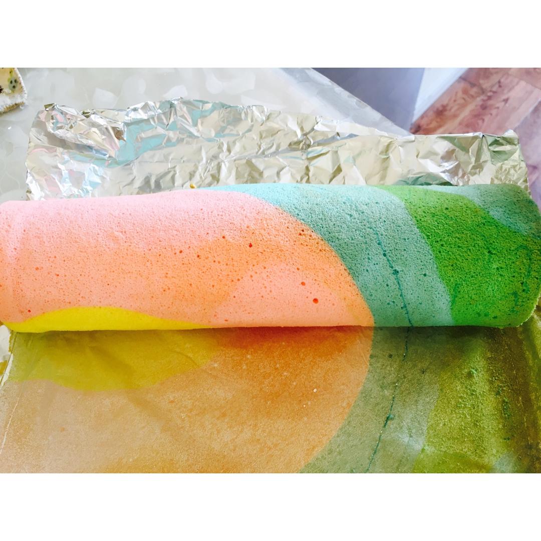 五彩斑斓的彩虹蛋糕卷   #皮黑森林#