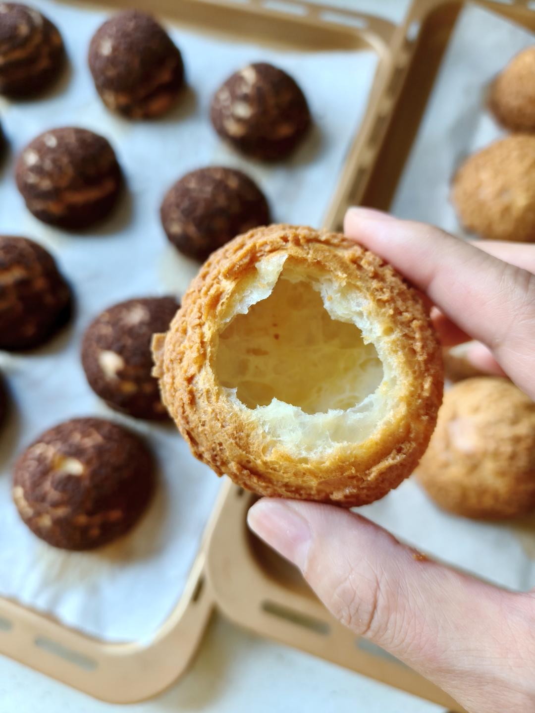 完美酥皮大泡芙｜少油｜详细教程｜3种口味｜原味｜抹茶｜可可｜泡芙常见问题汇总