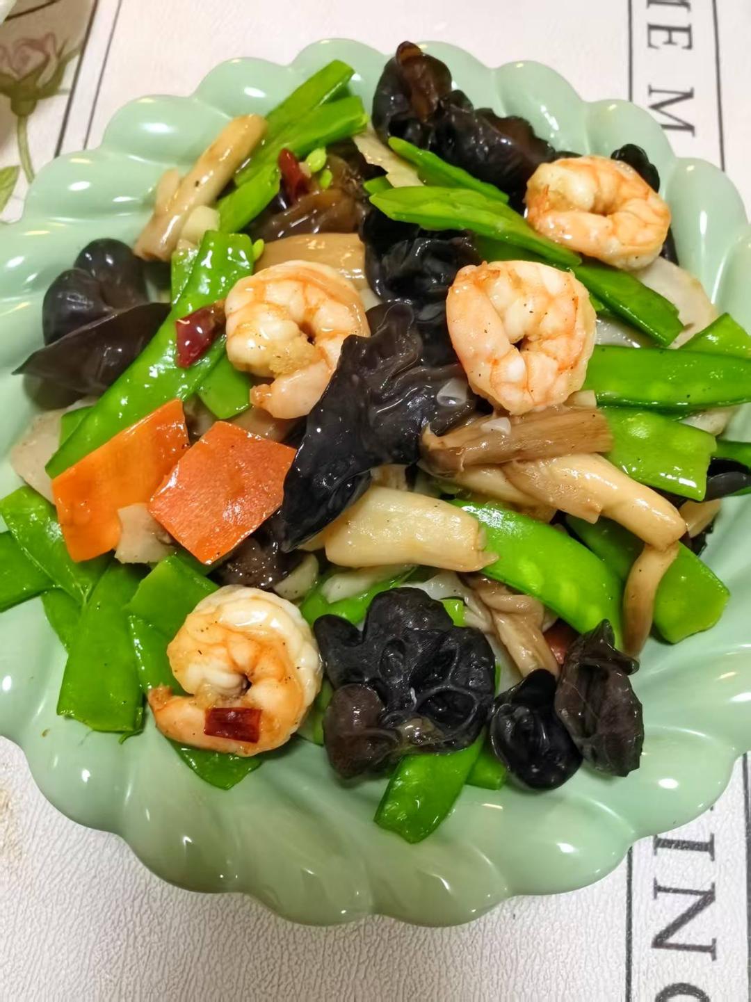 虾仁炒荷兰豆什锦