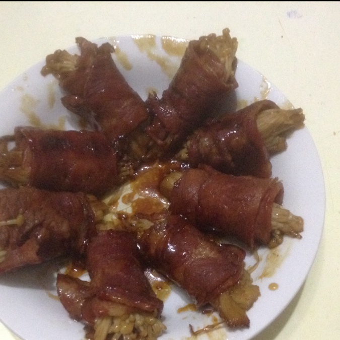 可乐金针菇培根卷