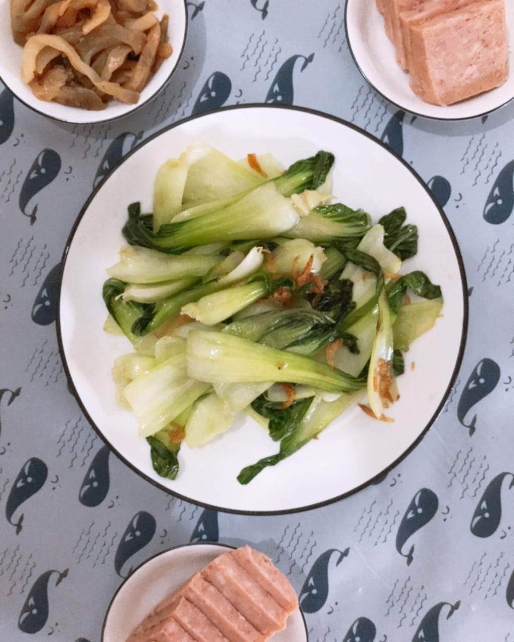 虾皮炒广东菜心（鸡毛菜、苋菜、小白菜都适用）