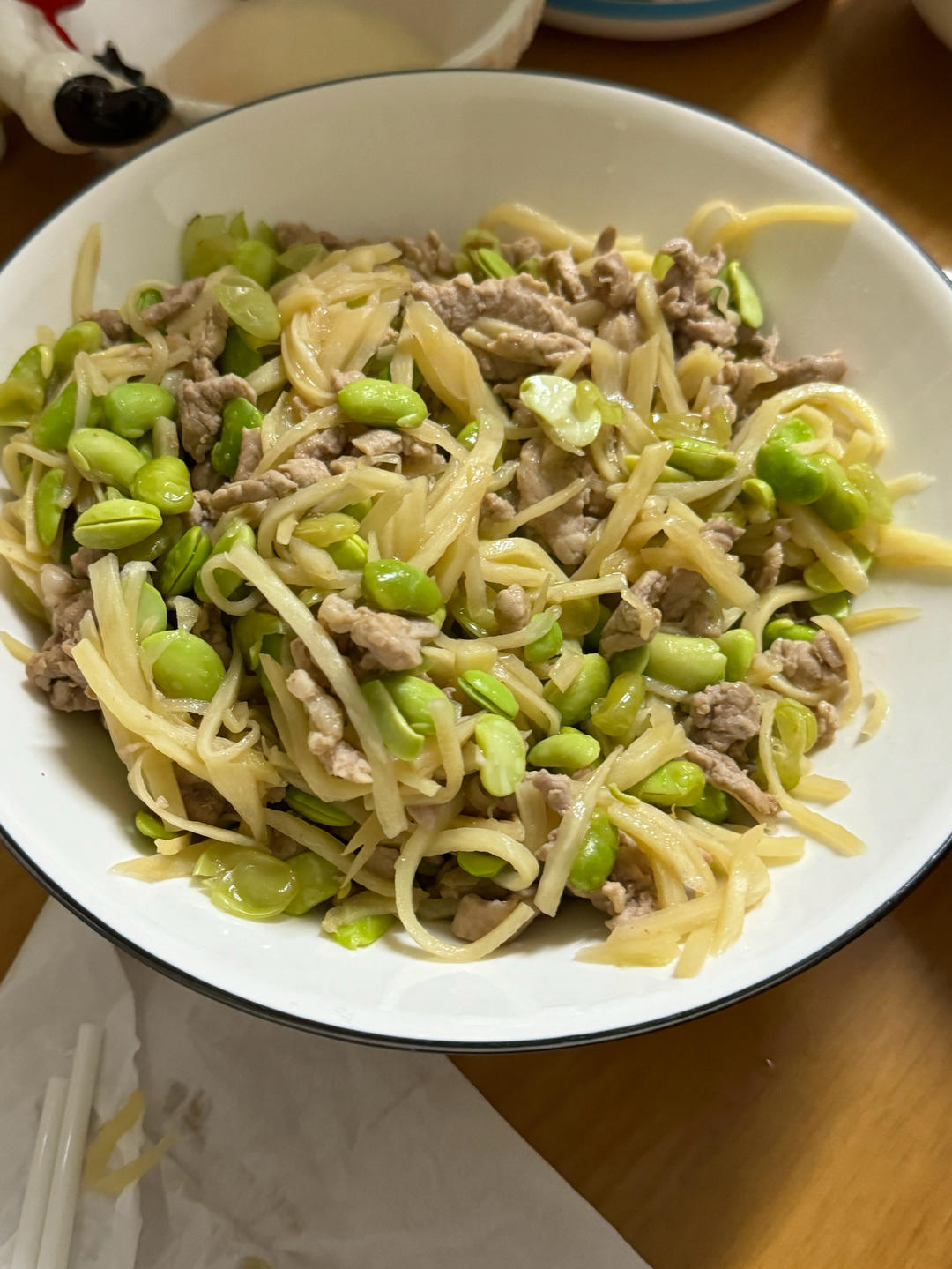 想要每餐都吃的茭白肉丝炒毛豆