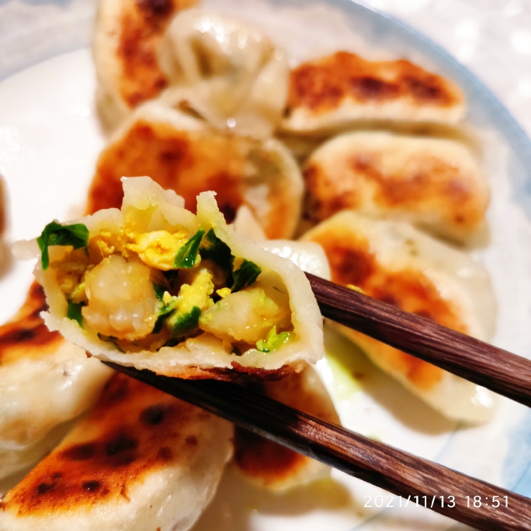 韭菜鸡蛋虾仁煎饺，太好吃！的做法