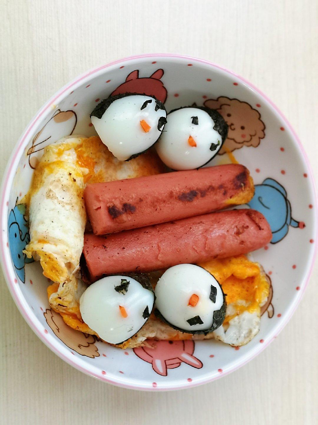 儿童创意餐：卡通企鹅鹌鹑蛋