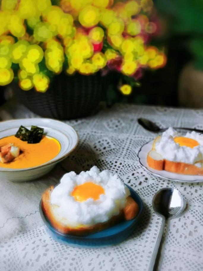 全熟不粘锅版云朵蛋吐司