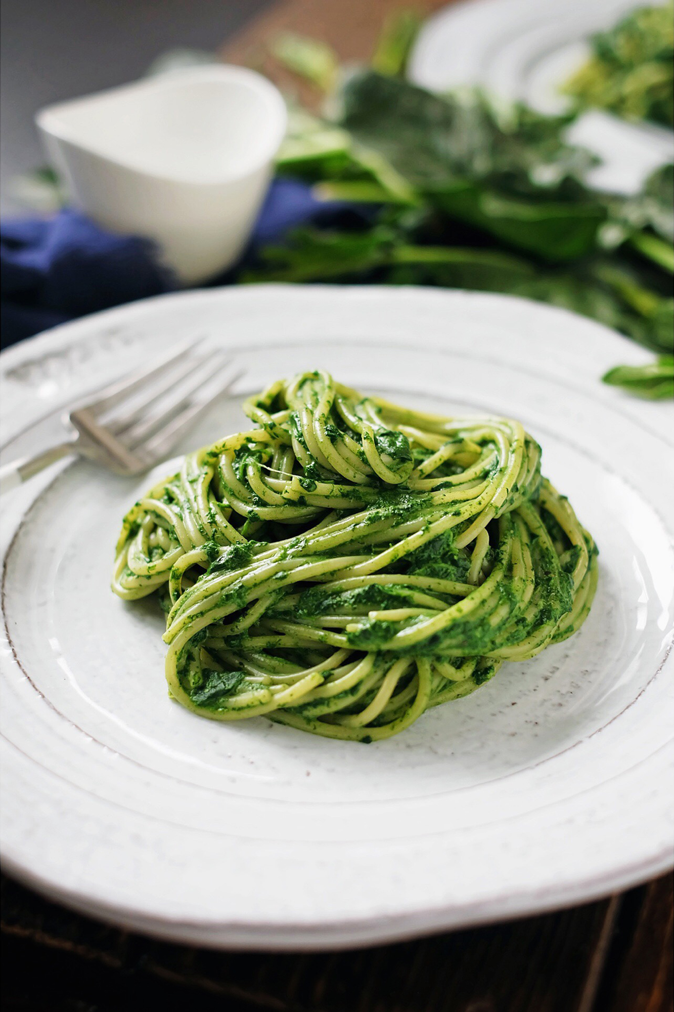 瘦肉皮冻做的奶油菠菜青酱意大利面