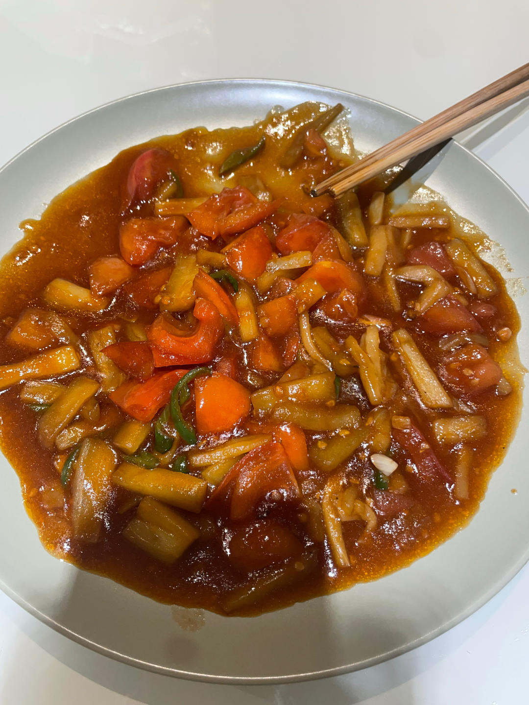 5分钟快手下饭菜#番茄炒茄子🍅番茄家族