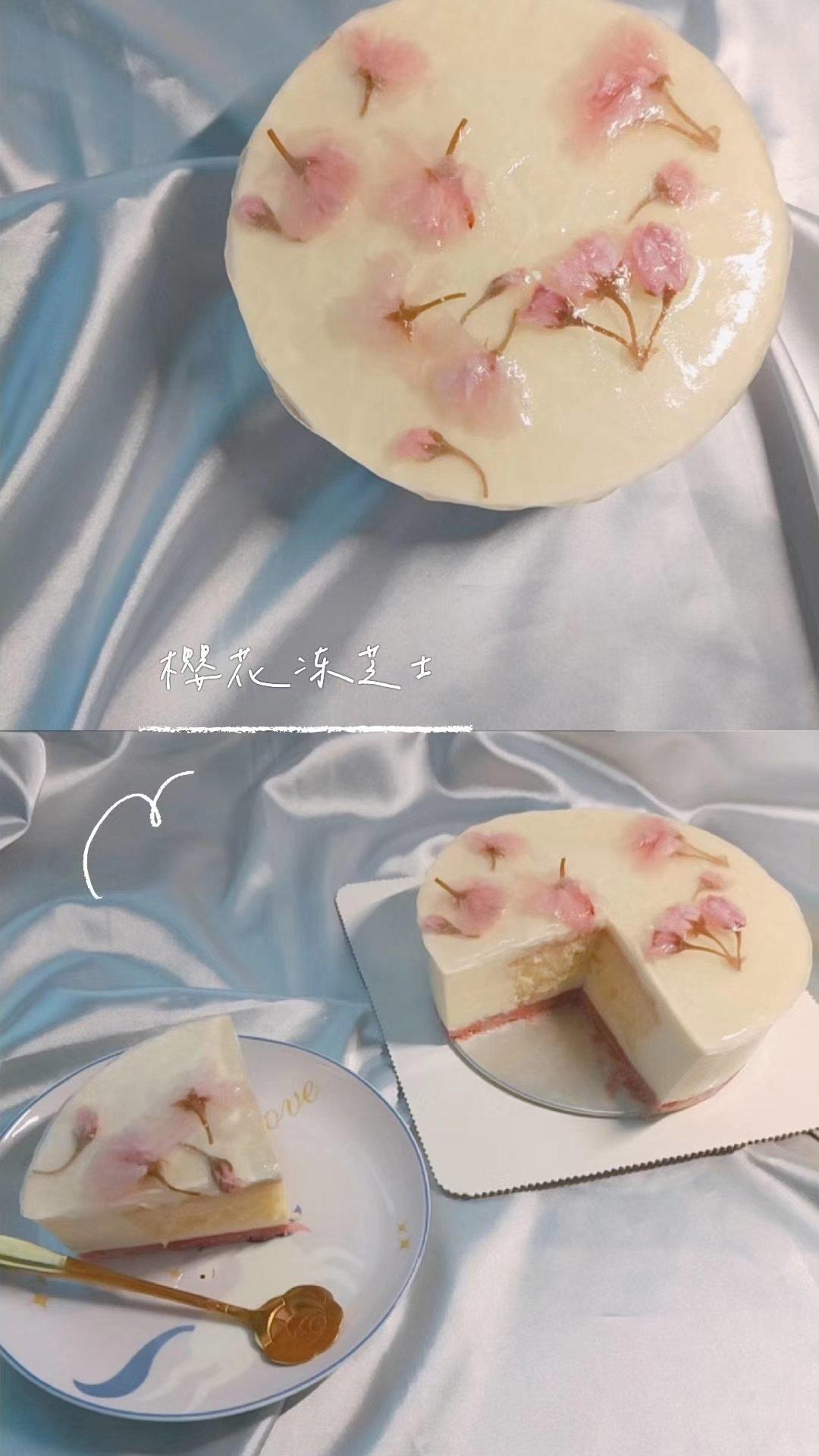 颜值爆表的樱花慕斯。（6寸圆模）