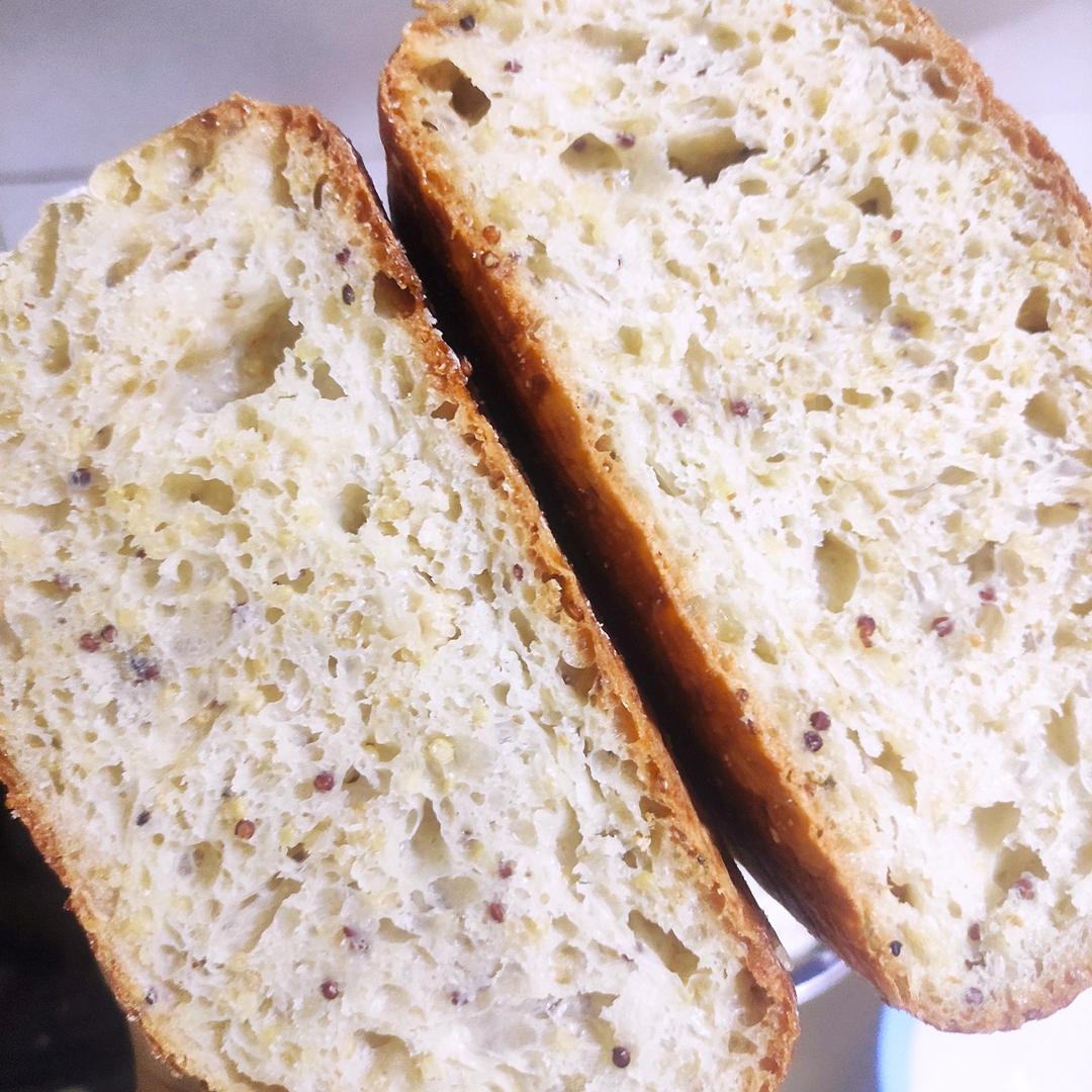 90%液体免揉藜麦乡村面包 铸铁锅+家用烤箱