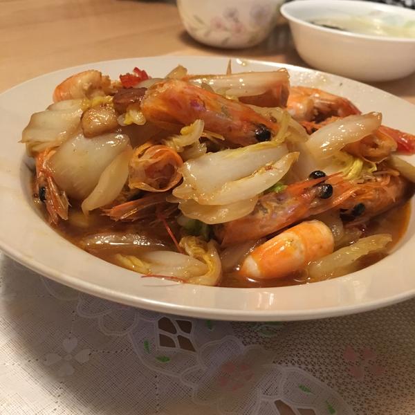 大虾炒白菜