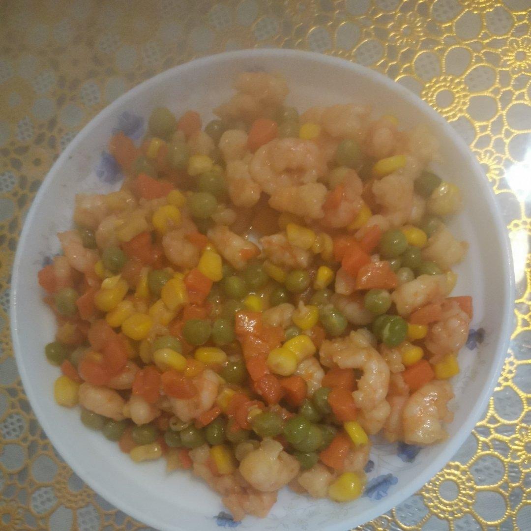 玉米豌豆胡萝卜炒虾仁