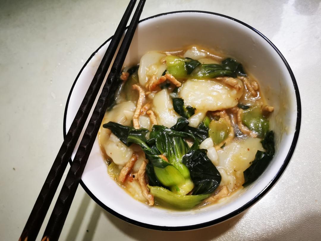 老底子的宁波炒年糕青菜肉丝炒年糕简单快手（无酱油）