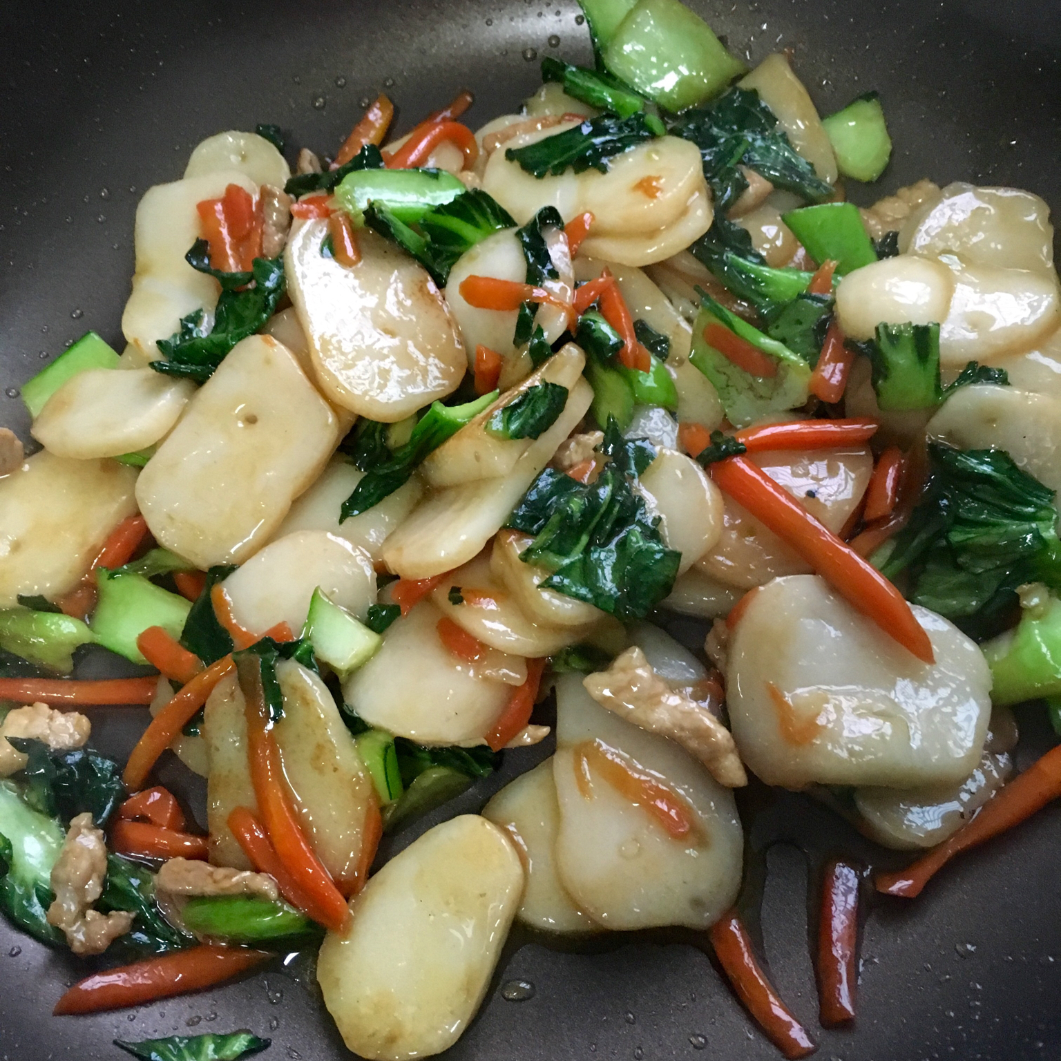 青菜肉丝炒年糕