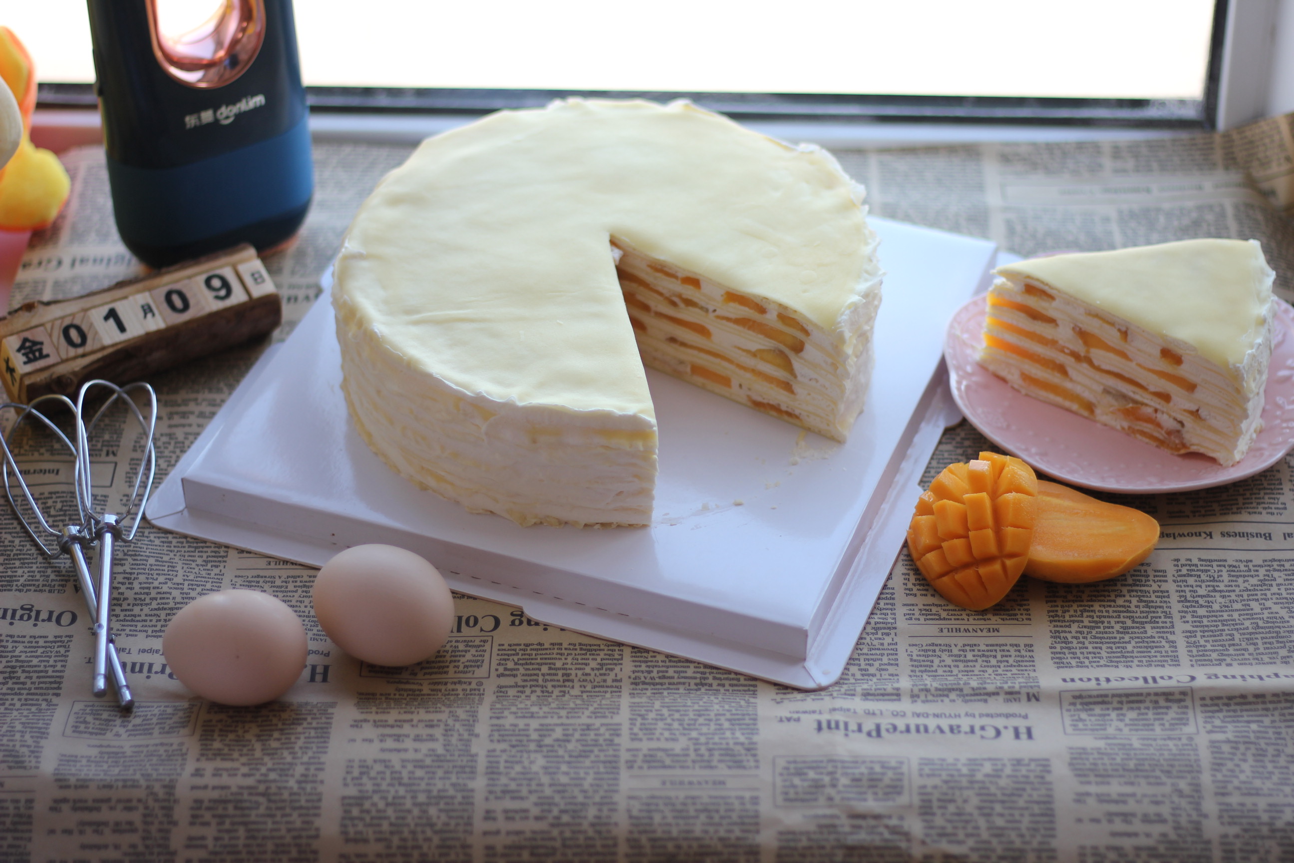 芒果千层蛋糕8寸（超详细）的做法
