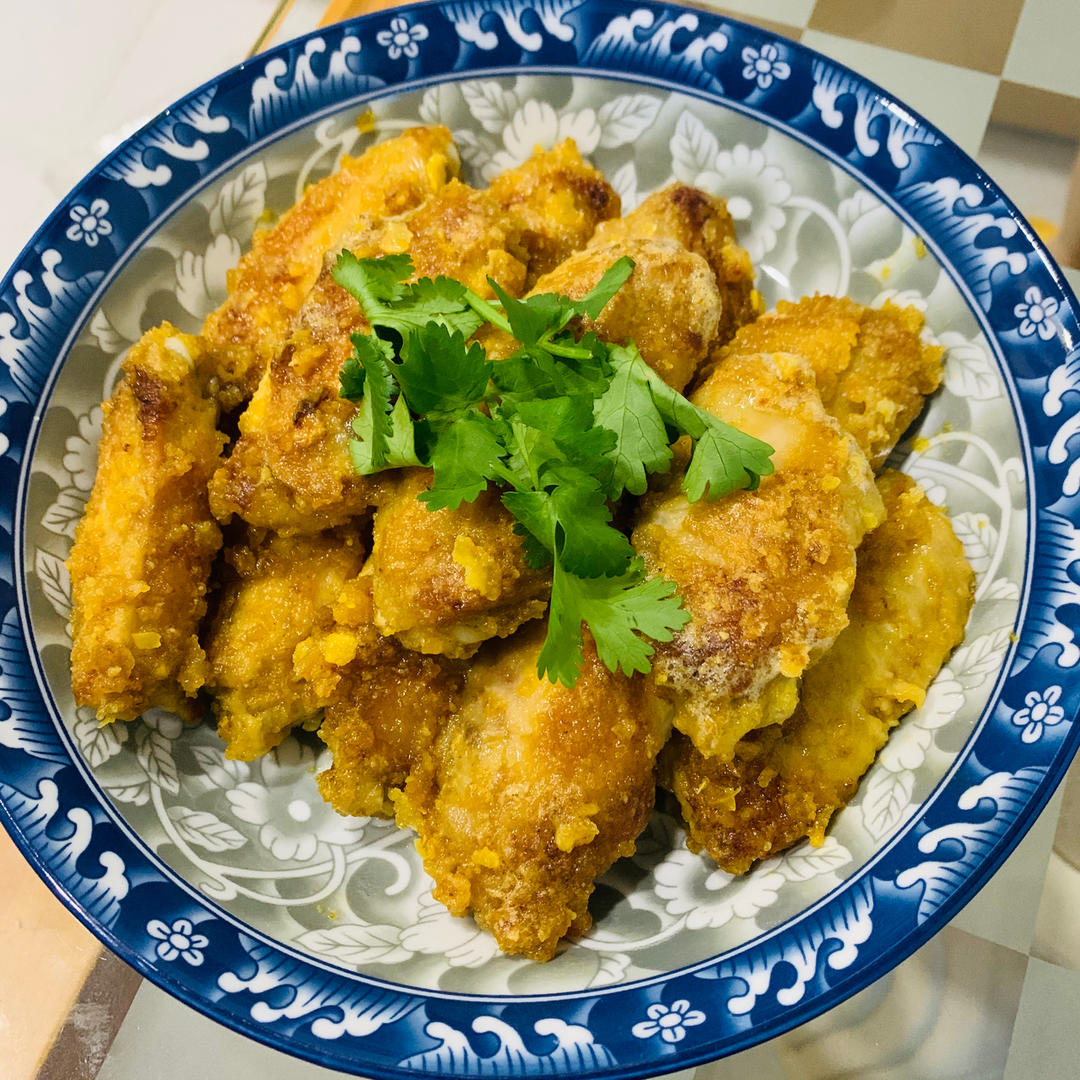 免烤箱，不用油炸，巨好吃的脆皮蛋黄鸡翅