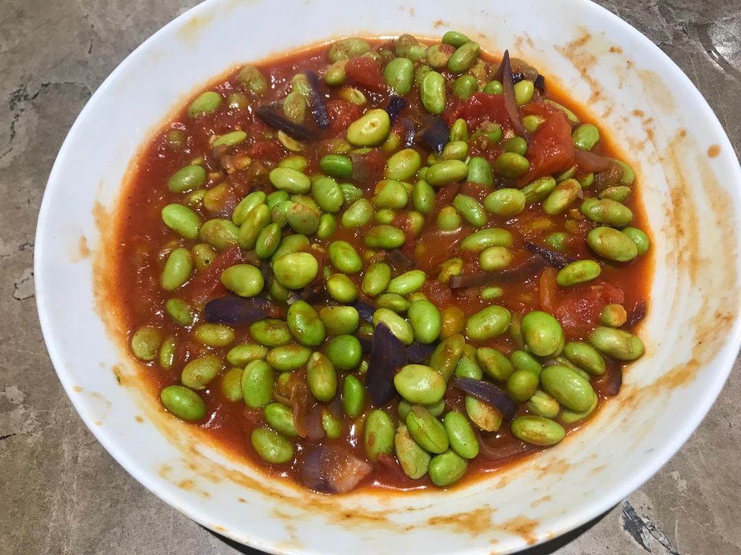 肉末番茄烧毛豆