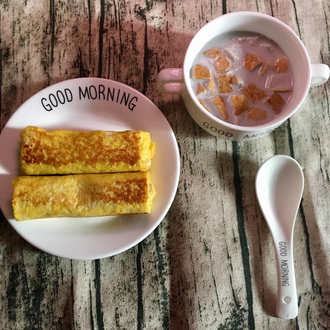 【原麦早餐】黄金线吐司：吐司香蕉卷+谷物水果杯