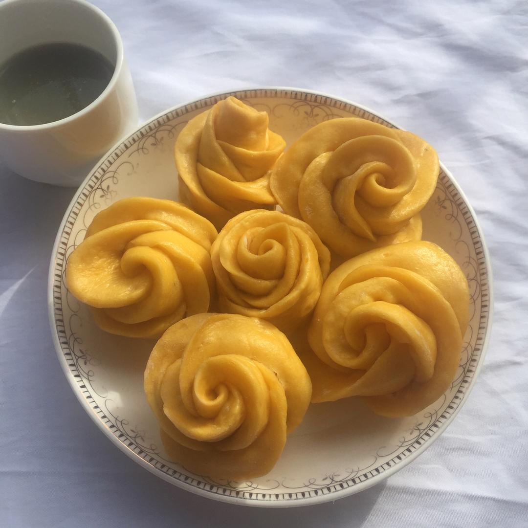 南瓜玫瑰馒头（一次发酵法）