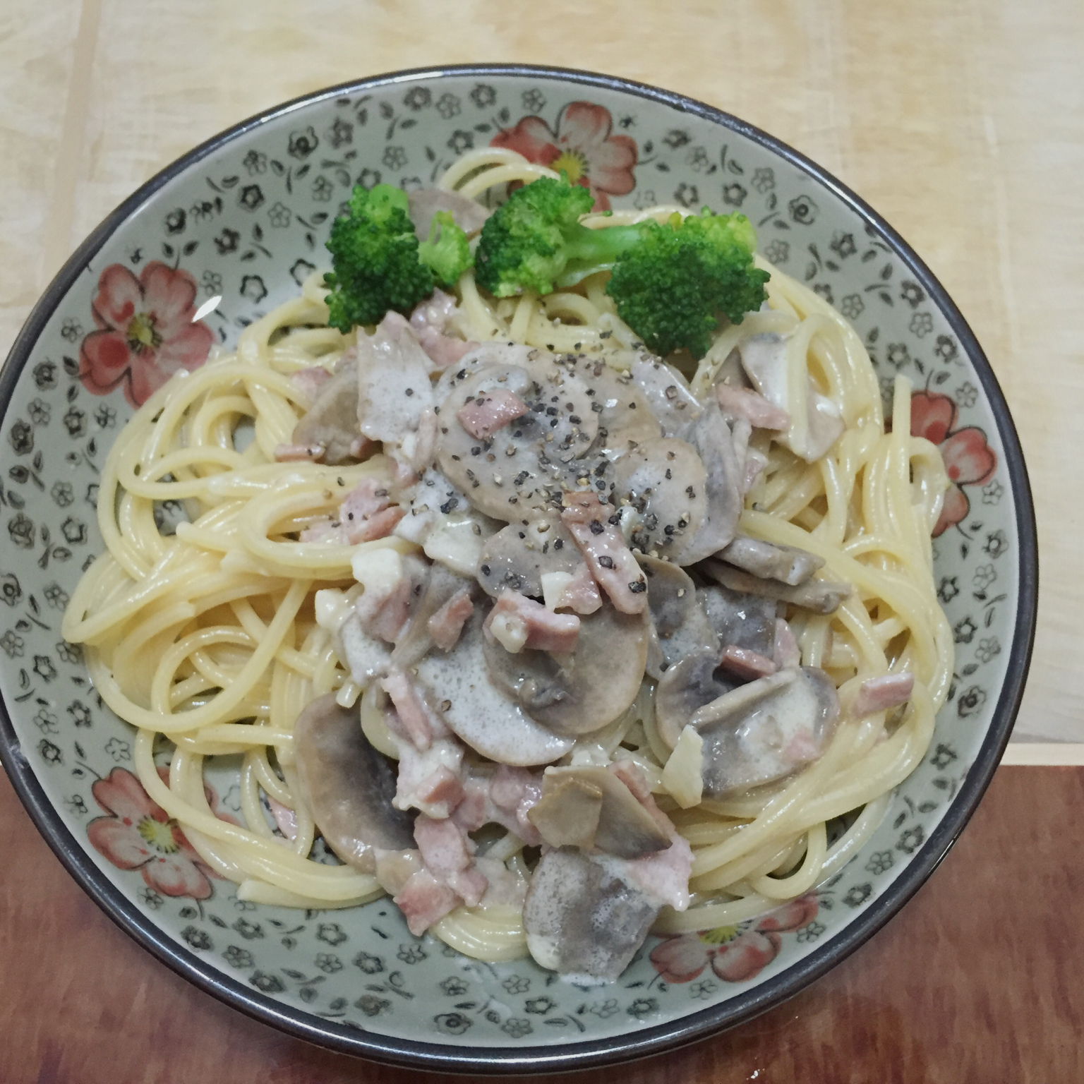 白蘑菇奶油培根意面